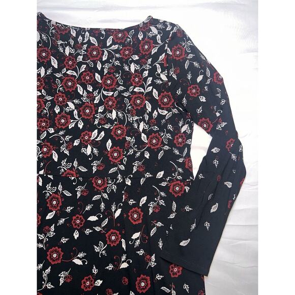 J. Jill Wearever Dress Size Small Black Red Floral Boat Neck Long-Sleeved 139041 - Picture 13 of 16